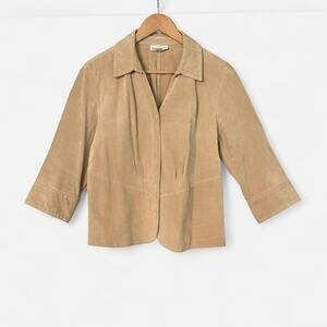 Y2K 2000s Tan Leather Suede Shirt Size Medium, Minimalist, Neutral